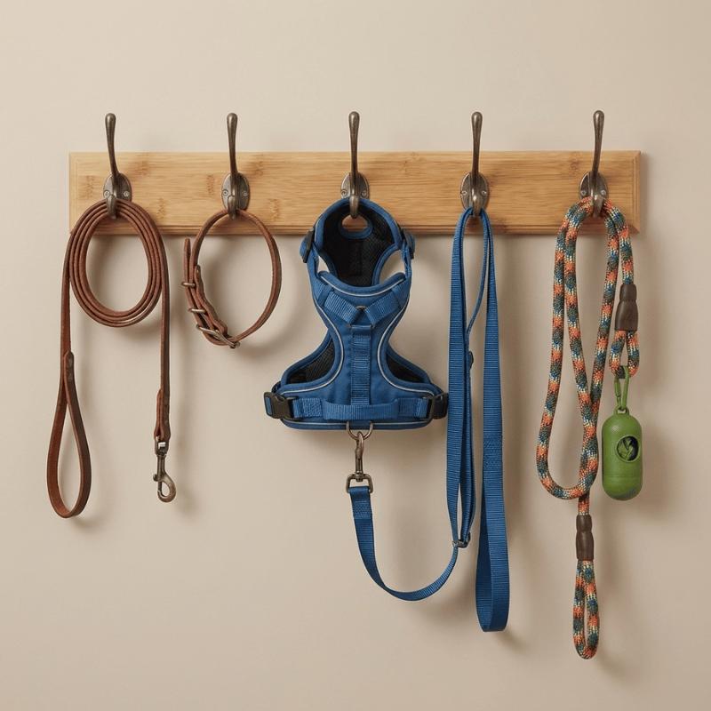 Wall mounted dog lead and collar organiser
