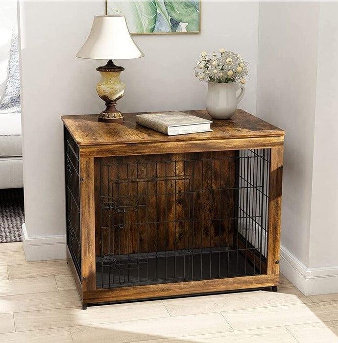 Wooden dog crate end table design